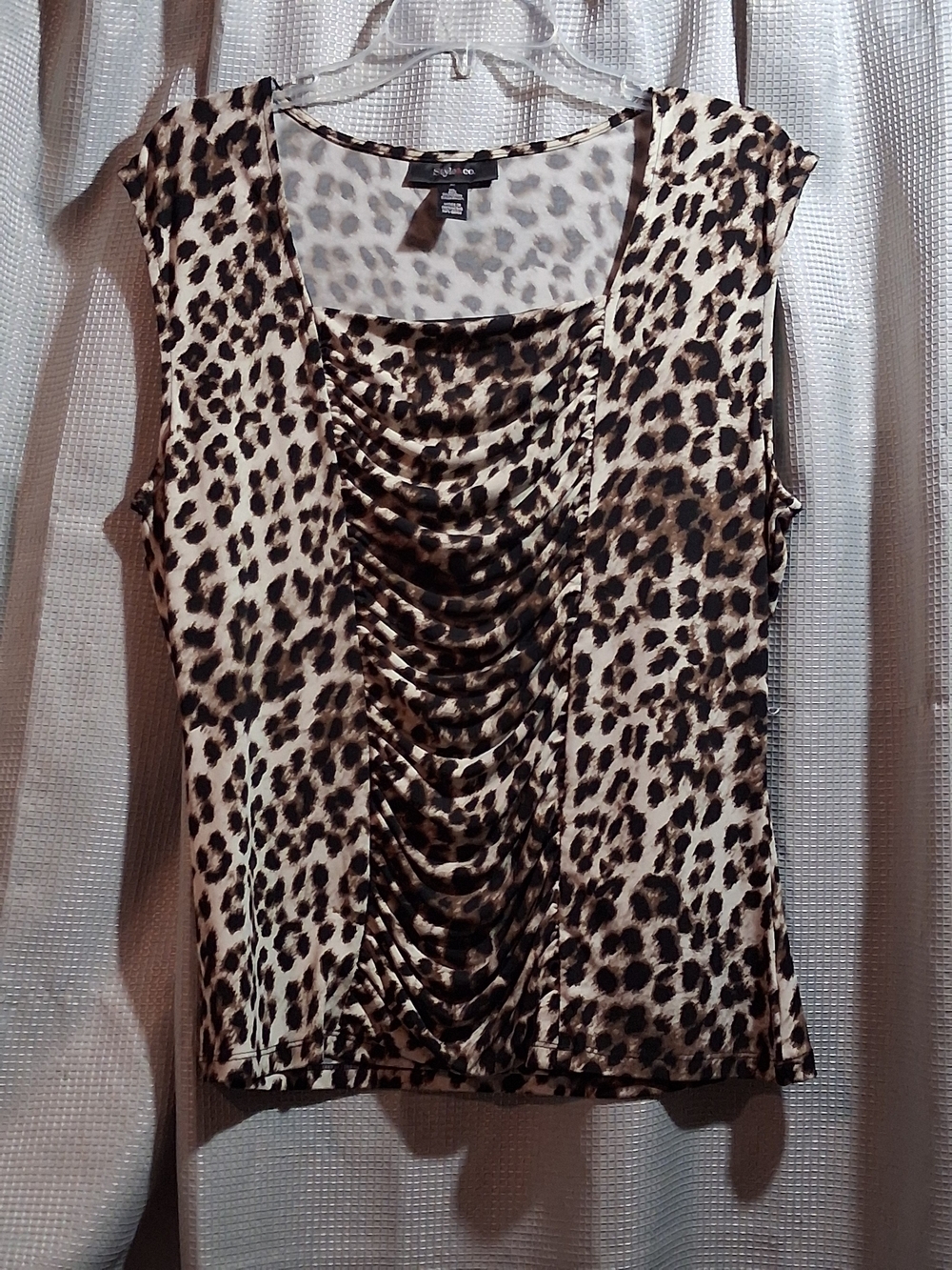 Style & Co. Leopard Print Sleeveless Ruched Front Tank - Brown/Black